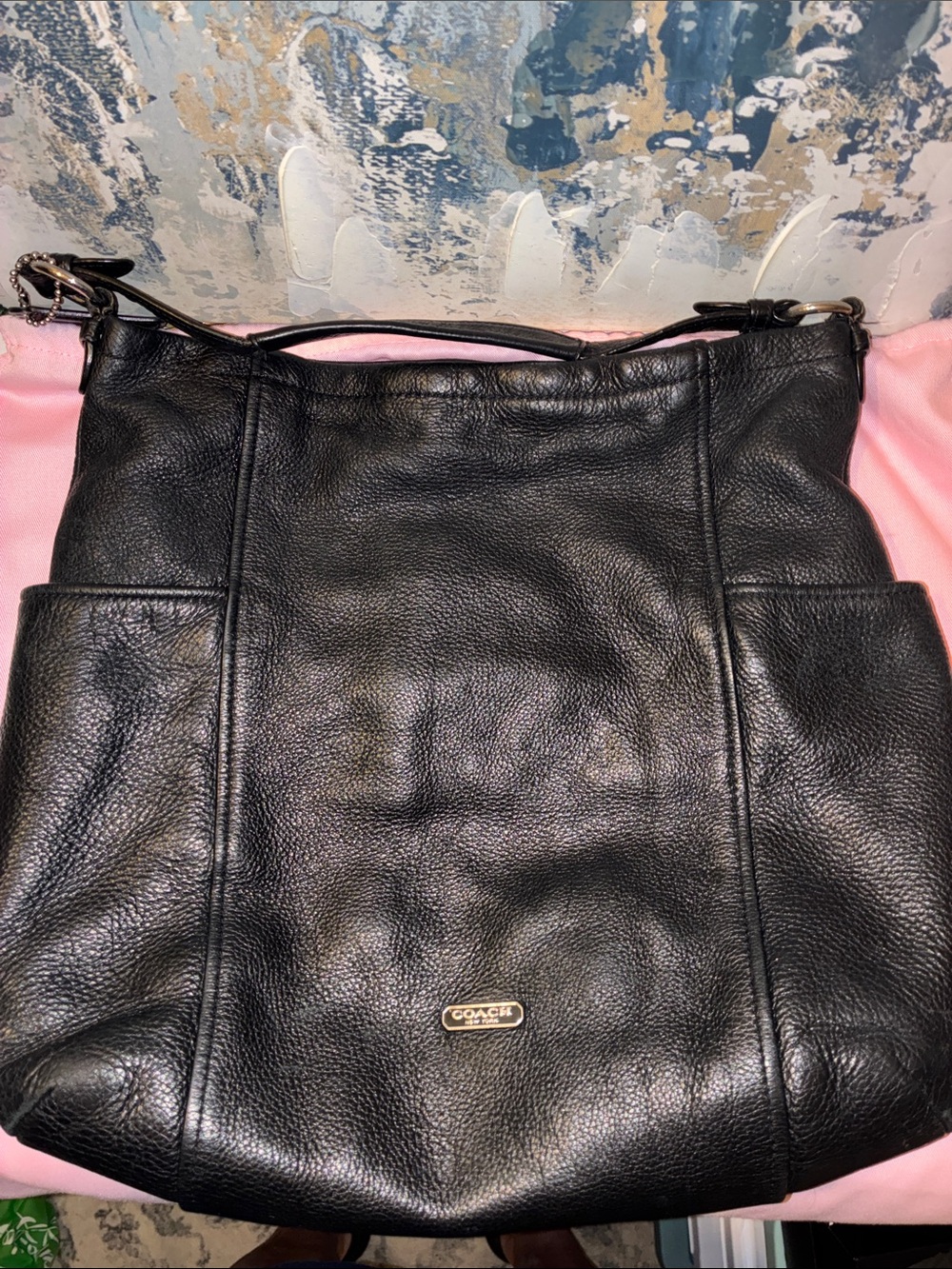Coach Park HOBO Black Slouchy Pebbled Leather Messenger Bag